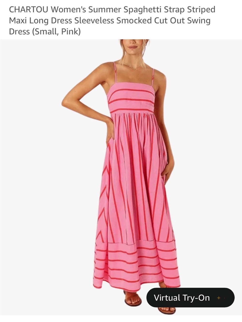 Pink Striped Spaghetti-Strap Maxi Dress
